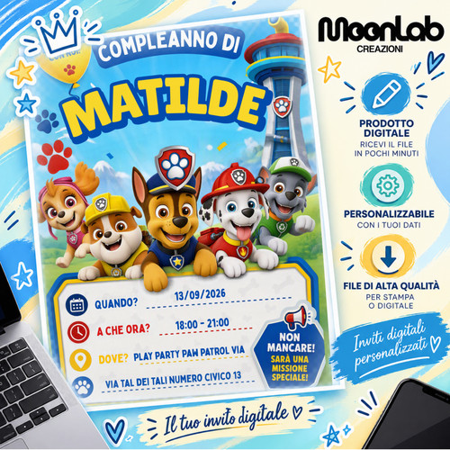 Invito digitale paw patrol - invito,